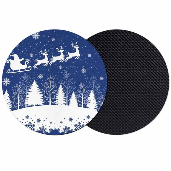 Navy Blue Christmas Coasters Set of 2, Absorbent Coasters for Drinks, Xmas Elk Tree Snowflake Forest Coaster for Desk Coffee Table Protection, Home Decor House Warming Gifts 4"