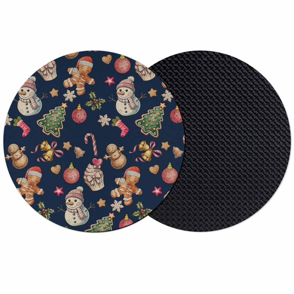 Navy Blue Christmas Coasters Set of 2, Absorbent Coasters for Drinks, Xmas Tree Balls Snowman Gingerbread Coaster for Desk Coffee Table Protection, Home Decor House Warming Gifts 4"