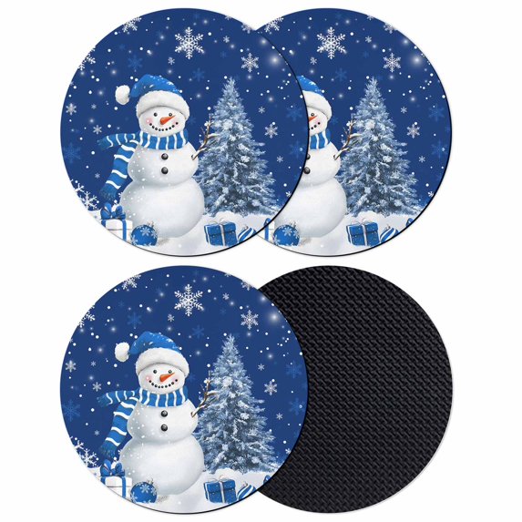 Navy Blue Christmas Coasters Set of 4, Absorbent Coasters for Drinks, Snowman Snowflake Gifts Xmas Tree Coaster for Desk Coffee Table Protection, Home Decor House Warming Gifts 4"