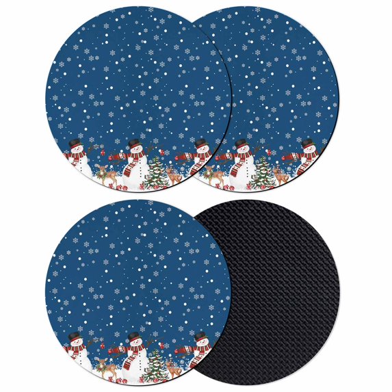 Navy Blue Christmas Coasters Set of 4, Absorbent Coasters for Drinks, Snowman Snowflake Xmas Tree Ball Elk Coaster for Desk Coffee Table Protection, Home Decor House Warming Gifts 4"