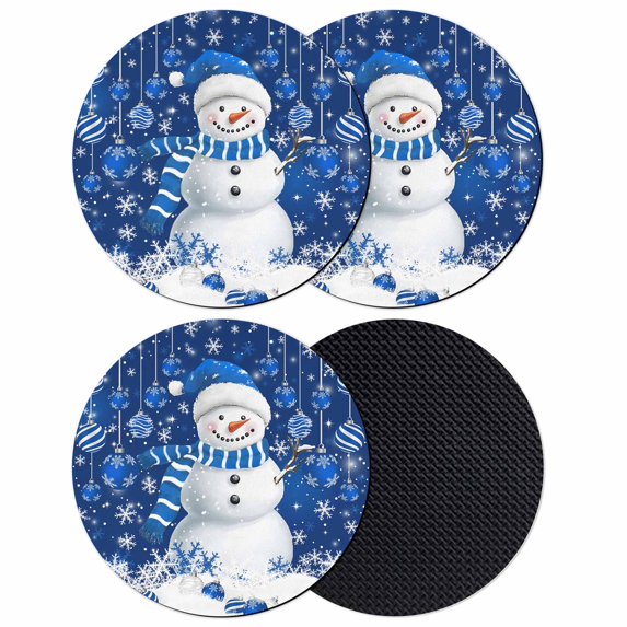 Navy Blue Christmas Coasters Set of 4, Absorbent Coasters for Drinks, Snowman Xmas Snowflake Ball Winter Coaster for Desk Coffee Table Protection, Home Decor House Warming Gifts 4"