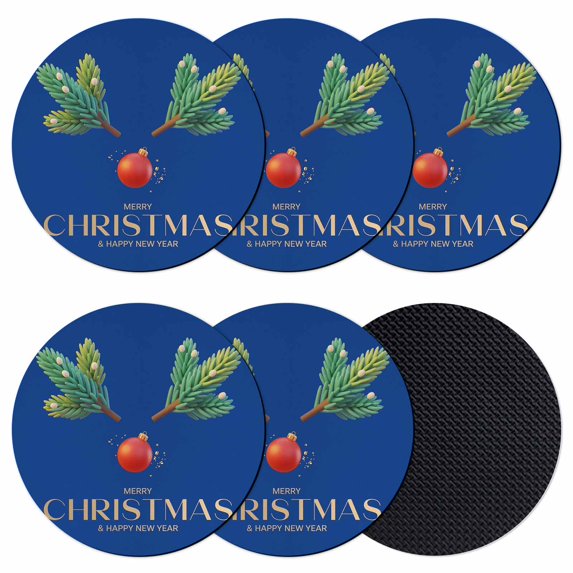 Navy Blue Christmas Coasters Set of 6, Absorbent Coasters for Drinks, Xmas Tree Ball Winter Modern Art Coaster for Desk Coffee Table Protection, Home Decor House Warming Gifts 4"
