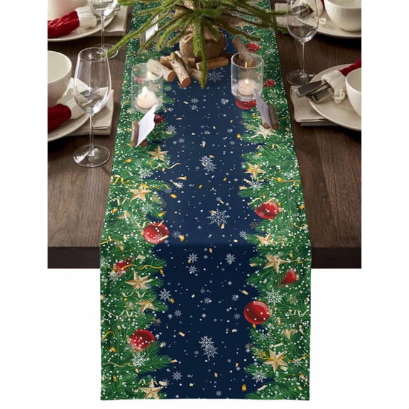 Navy Blue Christmas Dresser Scarf Farmhouse, Dining Table Decorations for Wedding/Parties, Xmas Ball Snowflake Winter Table Runner 48 Inches Long for Kitchen Dining, 13 x 48 In