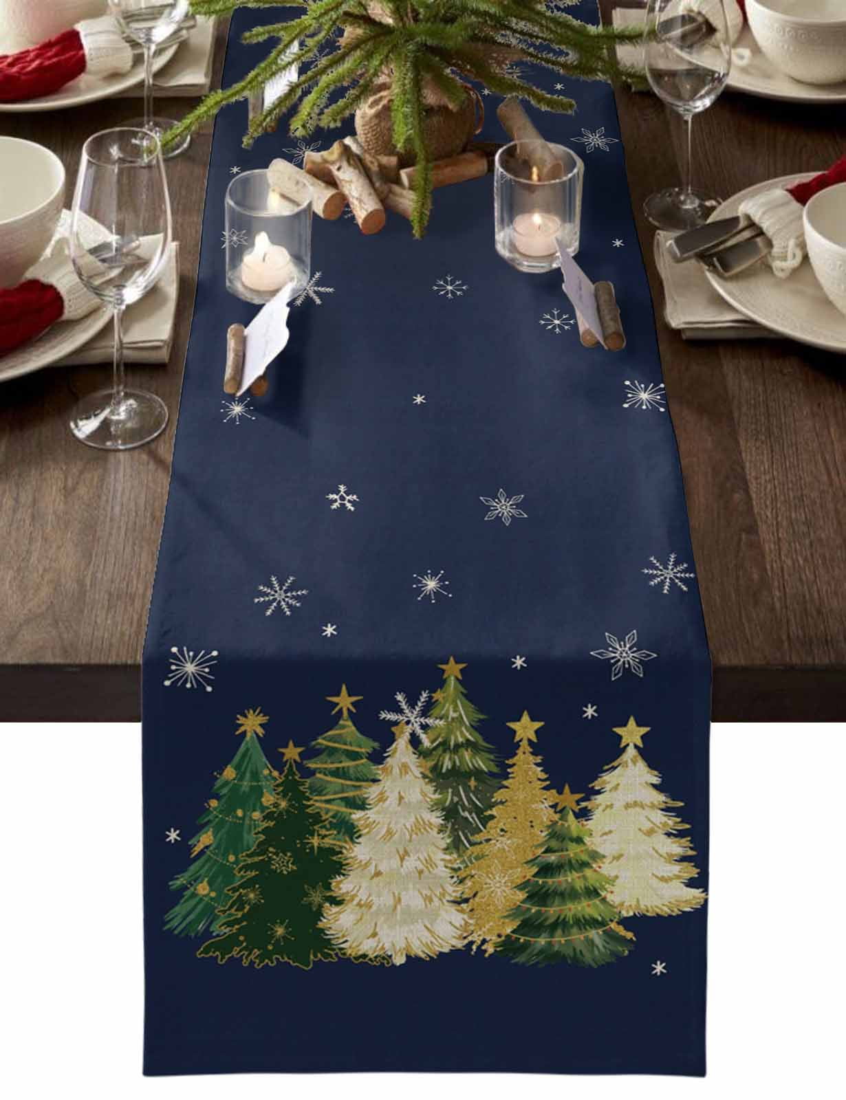 Navy Blue Christmas Dresser Scarf Farmhouse, Dining Table Decorations for Wedding/Parties, Xmas Tree Snowflake Table Runner 72 Inches Long for Kitchen Dining, 14 x 72 In