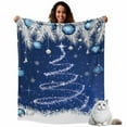 thumbnail image 1 of Navy Blue Christmas Flannel Blanket for Bed,Travel and Camping, Shiny Star Tree Xmas Balls Snow Pine Leaf Super Soft Cozy Blanket for All Seasons 40"x60", 1 of 9