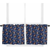 Navy Blue Christmas Kitchen Curtain 2 Panels Tiers Curtains 36 Inch Length, Western Xmas Poinsettia Botanical Curtains Rod Pocket Curtains Window Drapes Treatment Window Cafe Curtains