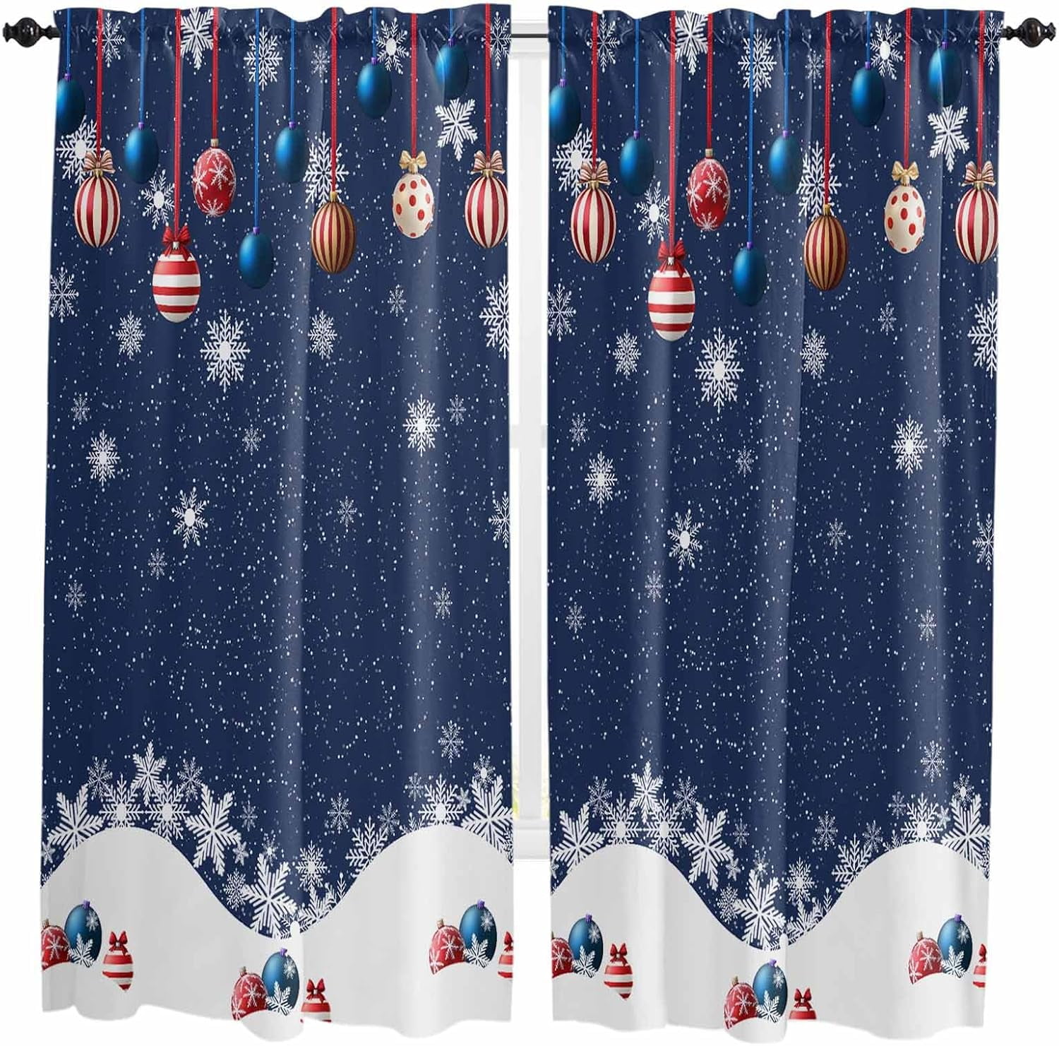 Navy Blue Christmas Kitchen Curtains 84 Inch Length, Farmhouse Curtains ...