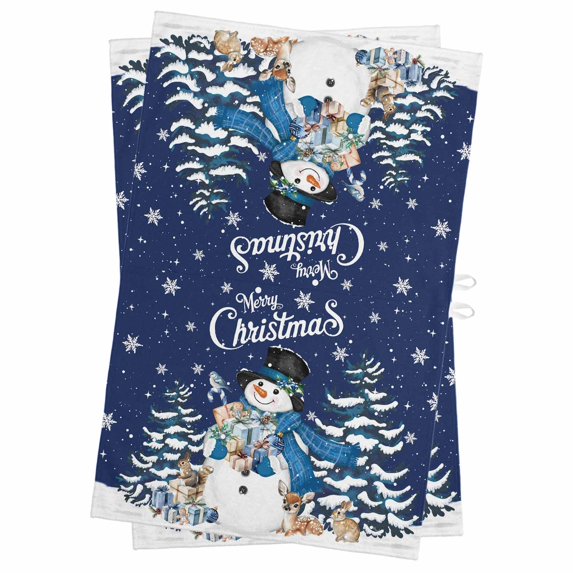 Navy Blue Christmas Kitchen Towels Set of 2, Water Absorbent Dish Towel, Snowman Xmas Snowflake Gifts Winter Decorative Hand Towels - Quick Drying Cloth for Cooking Baking, 18x28 Inch