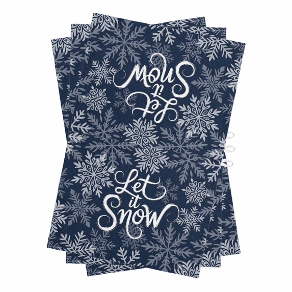 Navy Blue Christmas Kitchen Towels Set of 3, Water Absorbent Dish Towel, Retro Rustic Winter Snowflakes Xmas Decorative Hand Towels - Quick Drying Cloth for Cooking Baking, 18x28 Inch