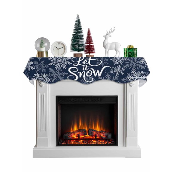 Navy Blue Christmas Mantel Scarf Fireplace Decorations for Living Room, Retro Rustic Winter Snowflakes Xmas Fireplace Mantel Scarf Cover Runner for Halloween/Thanksgiving/Christmas Decor 60"x17"