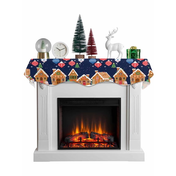 Navy Blue Christmas Mantel Scarf Fireplace Decorations for Living Room, Winter Snowman Xmas Ball House Fireplace Mantel Scarf Cover Runner for Halloween/Thanksgiving/Christmas Decor 60"x17"