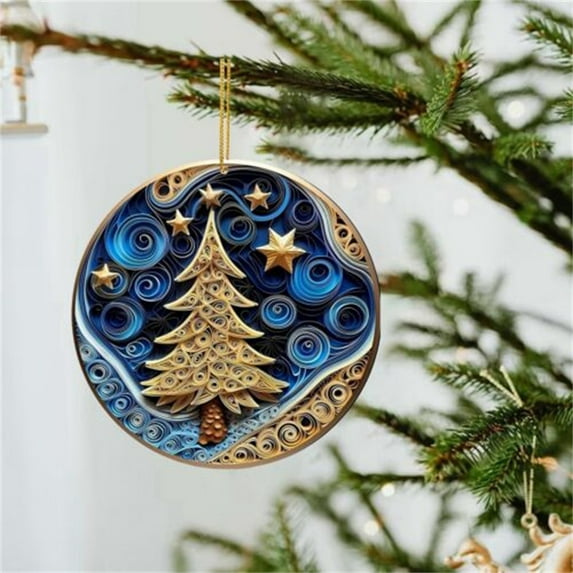 Navy Blue Christmas Ornament - 3.15 Inch Acrylic Hanging Pendant with Gold Accents (Shatterproof Tree/Car Decor)