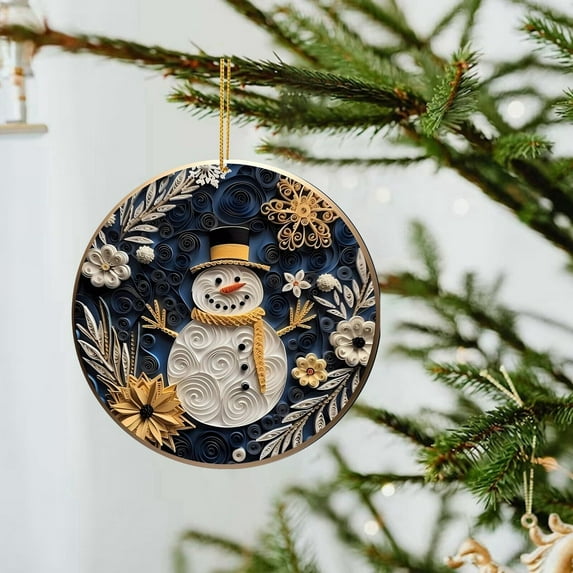Navy Blue Christmas Ornament - 3.15 Inch Acrylic Hanging Pendant with Gold Accents (Shatterproof Tree/Car Decor)