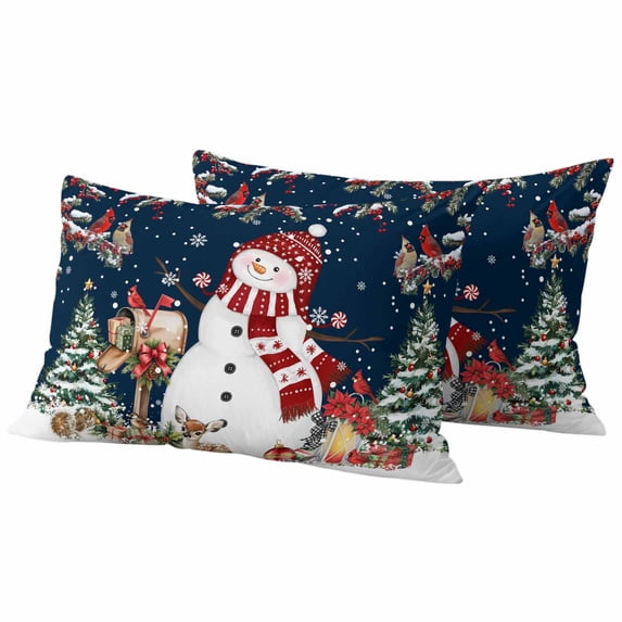 Navy Blue Christmas Outdoor Waterproof Pillow Covers, Red Snowman Xmas Tree Snowflake Winter Decorative Rectangle Throw Pillowcase Sofa Cushion Sham for Patio/Couch/Chair, 20"x12" 2 Pack