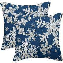 Navy Blue Christmas Pillow Covers 18x18 Inch Set of 2 Winter Snowflake Decorative Throw Pillows Farmhouse Holiday Christmas Decor Cushion Covers Linen for Home Living Room Bed Outdoor