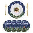 thumbnail image 1 of Navy Blue Christmas Round Placemats Set of 4, Braided Polypropylene Place Mats, Green Xmas Tree Snowflake Winter Washable Table Mats for Kitchen Dinner Holiday Wedding Party Coffee Table Decor 15", 1 of 9