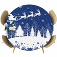 thumbnail image 1 of Navy Blue Christmas Round Tablecloth, Fitted Table Cover with Elastic for 45"-54" Round Tables, Xmas Elk Tree Snowflake Forest Table Cloth Outdoor Indoor Dinning Party Waterproof Tablecloths, 1 of 7