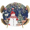 thumbnail image 1 of Navy Blue Christmas Round Tablecloth, Fitted Table Cover with Elastic for 55"-60" Round Tables, Snowman Xmas Tree Poinsettia Eucalyptus Table Cloth Outdoor Indoor Dinning Party Waterproof Tablecloths, 1 of 7
