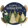 thumbnail image 1 of Navy Blue Christmas Round Tablecloth, Fitted Table Cover with Elastic for 55"-60" Round Tables, Xmas Tree Snowflakes Winter Table Cloth Outdoor Indoor Dinning Party Waterproof Tablecloths, 1 of 7
