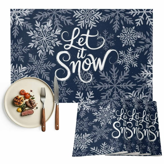 Navy Blue Christmas Snowflakes Placemats Set of 8, White Winter Holiday Table Mats Washable Heat-Insulation Non-Slip Place Mats for Kitchen Dinner Table Indoor Outdoor Decor,13x19 Inch