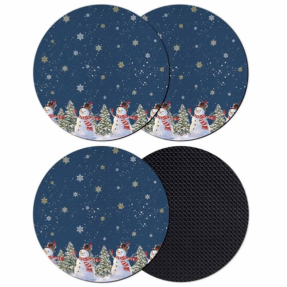 Navy Blue Christmas Snowman Coasters Set of 4, Absorbent Coasters for Drinks, Winter Xmas Tree Snowflakes Coaster for Desk Coffee Table Protection, Home Decor House Warming Gifts 4"
