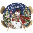 thumbnail image 1 of Navy Blue Christmas Snowman Round Tablecloth, Fitted Table Cover with Elastic for 36"-44" Round Tables, Xmas Tree Snowflake Botanical Table Cloth Outdoor Indoor Dinning Party Waterproof Tablecloths, 1 of 7