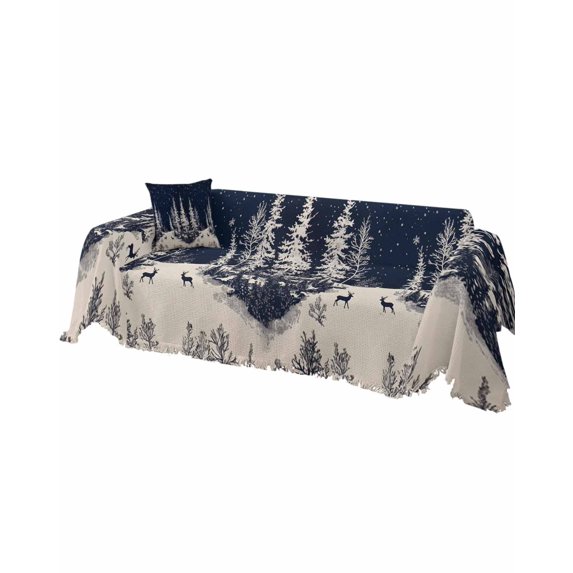 Navy Blue Christmas Sofa Covers for 3 Cushion Couch, Washable Sectional & L Shape Couch Covers for Dogs/Cats/Kids, Forest Reindeer Winter Snowflake Non Slip Sofa Slipcover Futon Cover 71''x150''