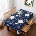 thumbnail image 1 of Navy Blue Christmas Table Cloth Waterproof Tablecloths, Xmas Trees Snowflake Winter Botanical Tablecloth Dining Table Cover for Kitchen Party Tabletop Outdoor, Rectangle Tablecloth 52x70 Inch, 1 of 9