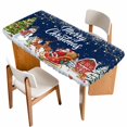 thumbnail image 1 of Navy Blue Christmas Table Cloths for 3 Foot Rectangle Tables, Santa Snowman Snowflake Elk Xmas Tree Patio Waterproof Elastic Fitted Tablecloths, Washable Rectangular Table Cover for Camping, 1 of 8