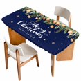 thumbnail image 1 of Navy Blue Christmas Table Cloths for 3 Foot Rectangle Tables, Xmas Botanical Ball Bell Patio Waterproof Elastic Fitted Tablecloths, Washable Rectangular Table Cover for Camping, 1 of 8