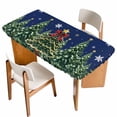 thumbnail image 1 of Navy Blue Christmas Table Cloths for 4 Foot Rectangle Tables, Green Xmas Tree Snowflake Winter Patio Waterproof Elastic Fitted Tablecloths, Washable Rectangular Table Cover for Camping, 1 of 8
