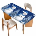 thumbnail image 1 of Navy Blue Christmas Table Cloths for 4 Foot Rectangle Tables, Snowman Snowflake Gifts Xmas Tree Patio Waterproof Elastic Fitted Tablecloths, Washable Rectangular Table Cover for Camping, 1 of 8