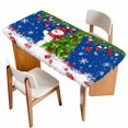 thumbnail image 1 of Navy Blue Christmas Table Cloths for 4 Foot Rectangle Tables, Snowman Xmas Tree Ball Snowflake Patio Waterproof Elastic Fitted Tablecloths, Washable Rectangular Table Cover for Camping, 1 of 8
