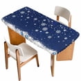 thumbnail image 1 of Navy Blue Christmas Table Cloths for 4 Foot Rectangle Tables, Xmas Snowflake Ball Winter Snowflake Patio Waterproof Elastic Fitted Tablecloths, Washable Rectangular Table Cover for Camping, 1 of 8