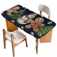 thumbnail image 1 of Navy Blue Christmas Table Cloths for 4 Foot Rectangle Tables, Xmas Tree Gingerbread Snowman Winter Patio Waterproof Elastic Fitted Tablecloths, Washable Rectangular Table Cover for Camping, 1 of 8