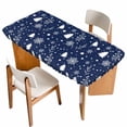 thumbnail image 1 of Navy Blue Christmas Table Cloths for 5 Foot Rectangle Tables, Xmas Trees Snowflake Winter Botanical Patio Waterproof Elastic Fitted Tablecloths, Washable Rectangular Table Cover for Camping, 1 of 8