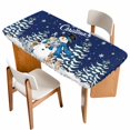 thumbnail image 1 of Navy Blue Christmas Table Cloths for 6 Foot Rectangle Tables, Snowman Xmas Snowflake Gifts Winter Patio Waterproof Elastic Fitted Tablecloths, Washable Rectangular Table Cover for Camping, 1 of 8