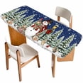 thumbnail image 1 of Navy Blue Christmas Table Cloths for 8 Foot Rectangle Tables, Snowman Xmas Snowflake Botanical Tree Patio Waterproof Elastic Fitted Tablecloths, Washable Rectangular Table Cover for Camping, 1 of 8