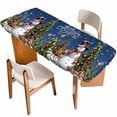 thumbnail image 1 of Navy Blue Christmas Table Cloths for 8 Foot Rectangle Tables, Snowman Xmas Tree Snowflake Gifts Elk Patio Waterproof Elastic Fitted Tablecloths, Washable Rectangular Table Cover for Camping, 1 of 8