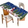 thumbnail image 1 of Navy Blue Christmas Table Cloths for 8 Foot Rectangle Tables, Snowman Xmas Tree Snowflake Winter Gifts Patio Waterproof Elastic Fitted Tablecloths, Washable Rectangular Table Cover for Camping, 1 of 8
