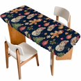 thumbnail image 1 of Navy Blue Christmas Table Cloths for 8 Foot Rectangle Tables, Xmas Tree Balls Snowman Gingerbread Patio Waterproof Elastic Fitted Tablecloths, Washable Rectangular Table Cover for Camping, 1 of 8