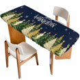 thumbnail image 1 of Navy Blue Christmas Table Cloths for 8 Foot Rectangle Tables, Xmas Tree Snowflakes Winter Patio Waterproof Elastic Fitted Tablecloths, Washable Rectangular Table Cover for Camping, 1 of 8