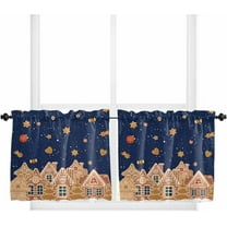 Navy Blue Christmas Tier Curtains 24 Inch Length for Small Windows, Farmhouse Curtains & Drapes, Xmas Snowflake Cute Tree Rod Pocket Window Curtains for Bedroom, 27.5" x 24", 2 Panels