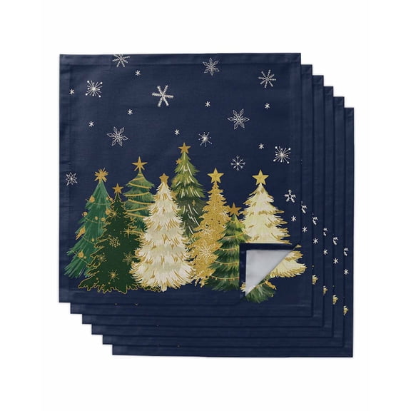 Navy Blue Christmas Tree Cloth Napkins Set of 6 Reusable Dinner Napkins, Xmas Tree Winter Snowflake Cocktail Napkin Washable Table Napkins for Wedding/Holiday Party/Baby Shower 20"x20"