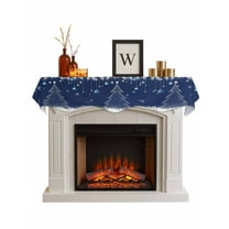 Navy Blue Christmas Tree Fireplace Mantle Scarf, Xmas Balls Pine Needles Snowflake Mantel Cover Table Runner for Home Living Room Door Window, Indoor Outdoor Holiday Party Decor 17" x 90"