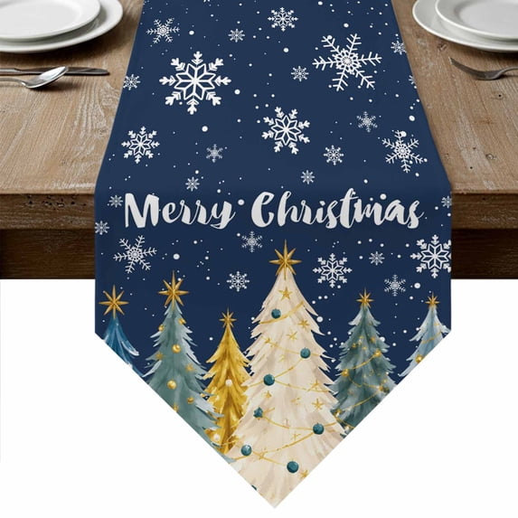 Snowflake Table View Navy Blue Christmas Tree Table Runner Linen Burlap Table Runner 120 ...