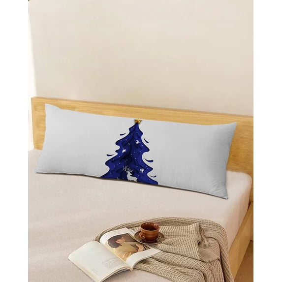 Navy Blue Christmas Tree Throw Pillow Cover,Xmas Elk Watercolor Painting Rectangle Decorative Pillow Case Protector Soft Cushion Cover Lumbar Pillowcase for Couch Sofa Bedroom Car Decor 20x54 Inch