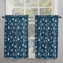 Navy Blue Christmas Trees Kitchen Curtains 54 Inches Long, Winter Xmas Pine Snowflake Rod Pocket Window Curtains Panels for Bedroom/Bathroom/Nursery, Light Filtering Treatment Curtains Drapes 42"x54"