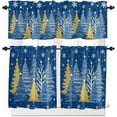 thumbnail image 1 of Navy Blue Christmas Trees Kitchen Curtains, Xmas Tree Snowflake 3-Piece Kitchen Curtain Valance and Tiers Set 36 Inch Length, Winter Rod Pocket Half Window Curtains for Cafe Living Room Bathroom, 1 of 7