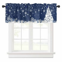 Navy Blue Christmas Valances for Windows White Christmas Tree Xmas Ball Snowflakes Rod Pocket Curtain Valance Window Treatment Short Curtains for Kitchen Living Room, 58"x16"